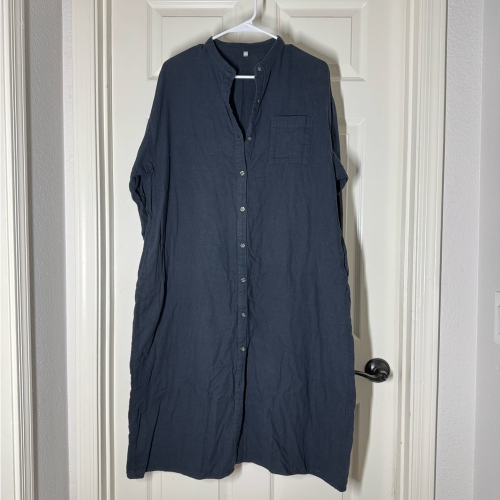 Muji Navy Blue 100 % cotton midi Shirtdress
